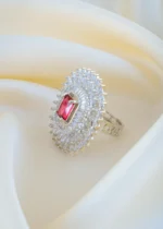 Shimmer Red Cocktail Ring (Silver) RING01441 - Image 2