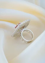 Shimmer Red Cocktail Ring (Silver) RING01441 - Image 3