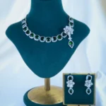 Side Flower Brooch Necklace Set (Silver) NEC001095