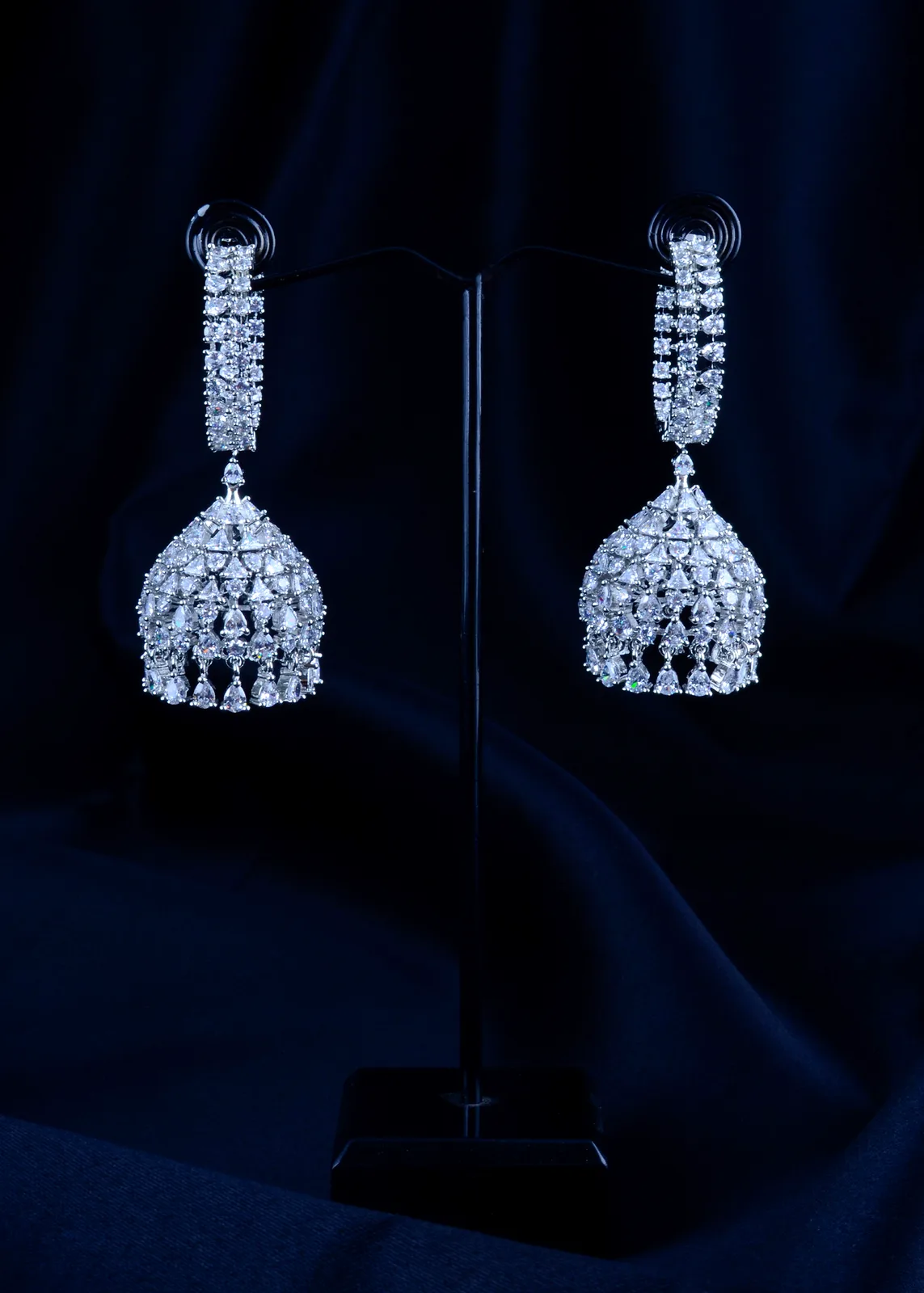 Silver-Drape-Jhumkas-Silver-EAR001745a Silver Drape Jhumkas (Silver) EAR001745 - Image 1