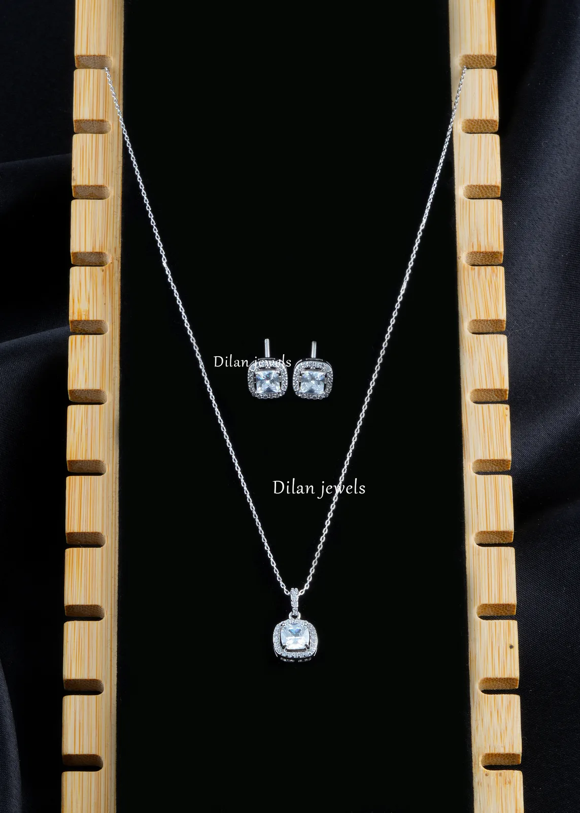 Silver-Glow-Cushion-Necklace-Set-Silver-NEC002577 Silver Glow Cushion Necklace Set (Silver) NEC002577 - Image 1