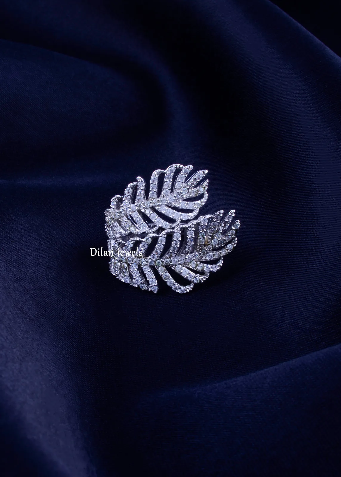 Silver-Leaf-Sparkle-Ring-Silver-RING02278a Silver Leaf Sparkle Ring (Silver) RING02278 - Image 1