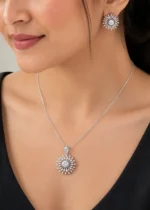 Silver Plated Diamond Pendant Set- PSET02824 - Image 4