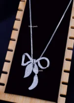 Silver Ribbon Sparkle Necklace (Silver) NEC002224 - Image 2