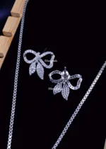 Silver Ribbon Sparkle Necklace (Silver) NEC002224 - Image 3