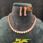 Single Line Diamond Necklace Set (Rose-Gold)- NEC15122212