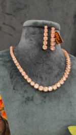 Single Line Diamond Set (Rose-Gold)- NEC08122209 - Image 3