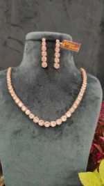 Single Line Diamond Set (White-Gold)- NEC08122202 - Image 3