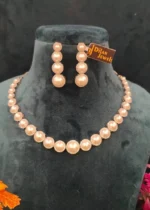 Single-Line Pearl Diamond Necklace Set (White-Gold)- NEC30012312