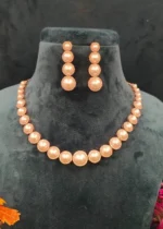 Single-Line Pearl Diamond Necklace Set (White-Gold)- NEC30012312 - Image 3