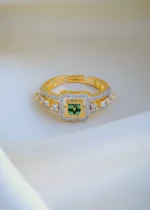 Sleek Diamond Look Green Ring (Yellow Gold) RING00934