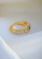 Sleek Diamond Look Green Ring (Yellow Gold) RING00934 - Image 2