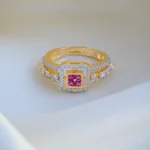 Sleek Diamond Look Red Ring (Yellow Gold) RING00935