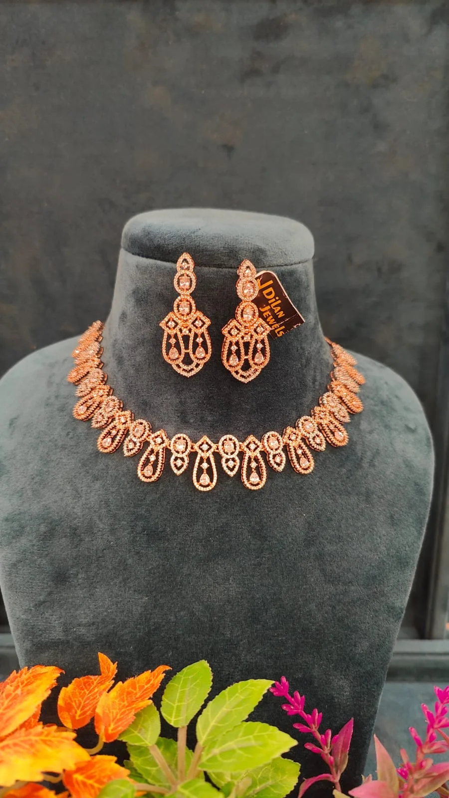Sleek-Diamond-Necklace-Set-Rose-Gold-NEC15122205a Sleek Diamond Necklace Set (Rose-Gold)- NEC15122205 - Image 1
