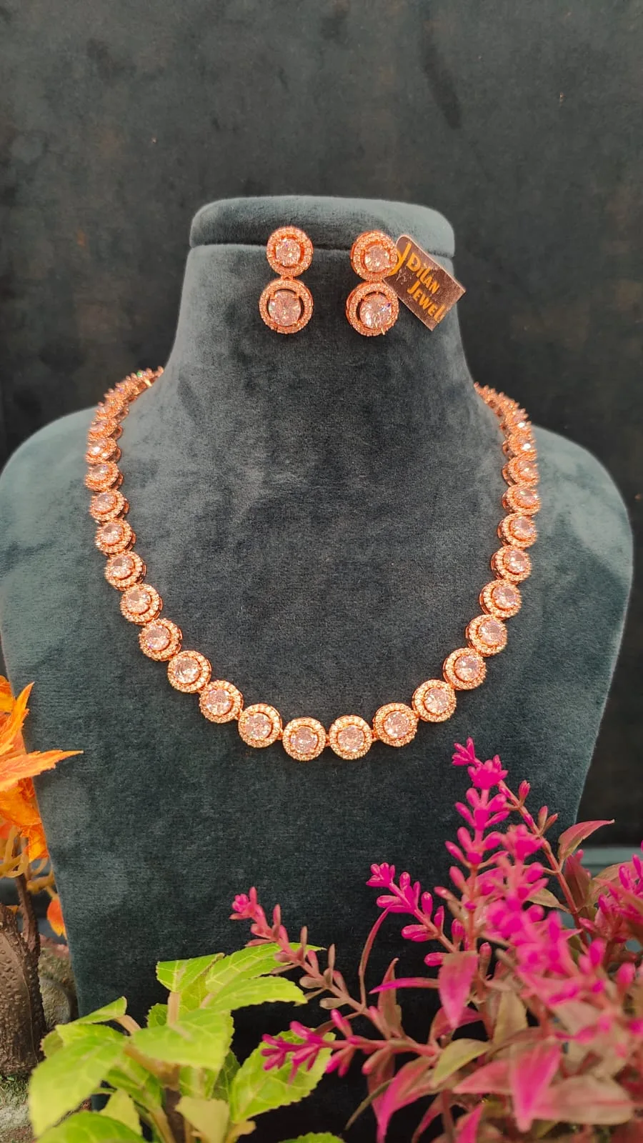 Solitaire-Diamond-Necklace-Set-Rose-Gold-NEC15122214a Solitaire Diamond Necklace Set (Rose-Gold)- NEC15122214 - Image 1