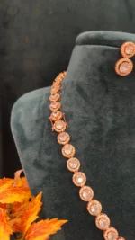 Solitaire Diamond Necklace Set (Rose-Gold)- NEC15122214 - Image 2