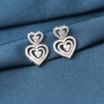Sparkling Heart Earrings (Silver) EAR000749