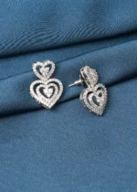 Sparkling Heart Earrings (Silver) EAR000749 - Image 2