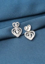 Sparkling Heart Earrings (Silver) EAR000749 - Image 3