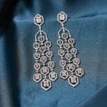 Statement Bagguetted Earrings (Silver) EAR000496