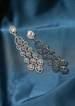 Statement Bagguetted Earrings (Silver) EAR000496 - Image 4
