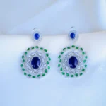 Statement Blue Green Earrings (Silver) EAR000802