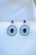 Statement Blue Green Earrings (Silver) EAR000802