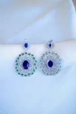Statement Blue Green Earrings (Silver) EAR000802 - Image 2