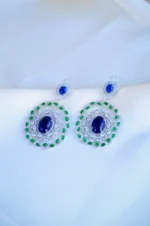 Statement Blue Green Earrings (Silver) EAR000802 - Image 3