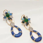 Statement Blue Green Earrings (Yellow Gold) EAR000587