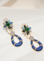 Statement Blue Green Earrings (Yellow Gold) EAR000587