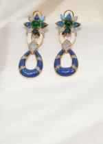 Statement Blue Green Earrings (Yellow Gold) EAR000587 - Image 2