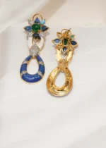 Statement Blue Green Earrings (Yellow Gold) EAR000587 - Image 3