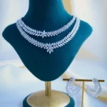 Statement Double Layered Necklace Set (Silver) NEC000900