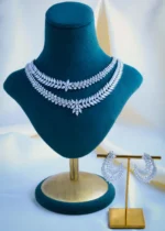 Statement Double Layered Necklace Set (Silver) NEC000900