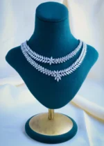 Statement Double Layered Necklace Set (Silver) NEC000900 - Image 2