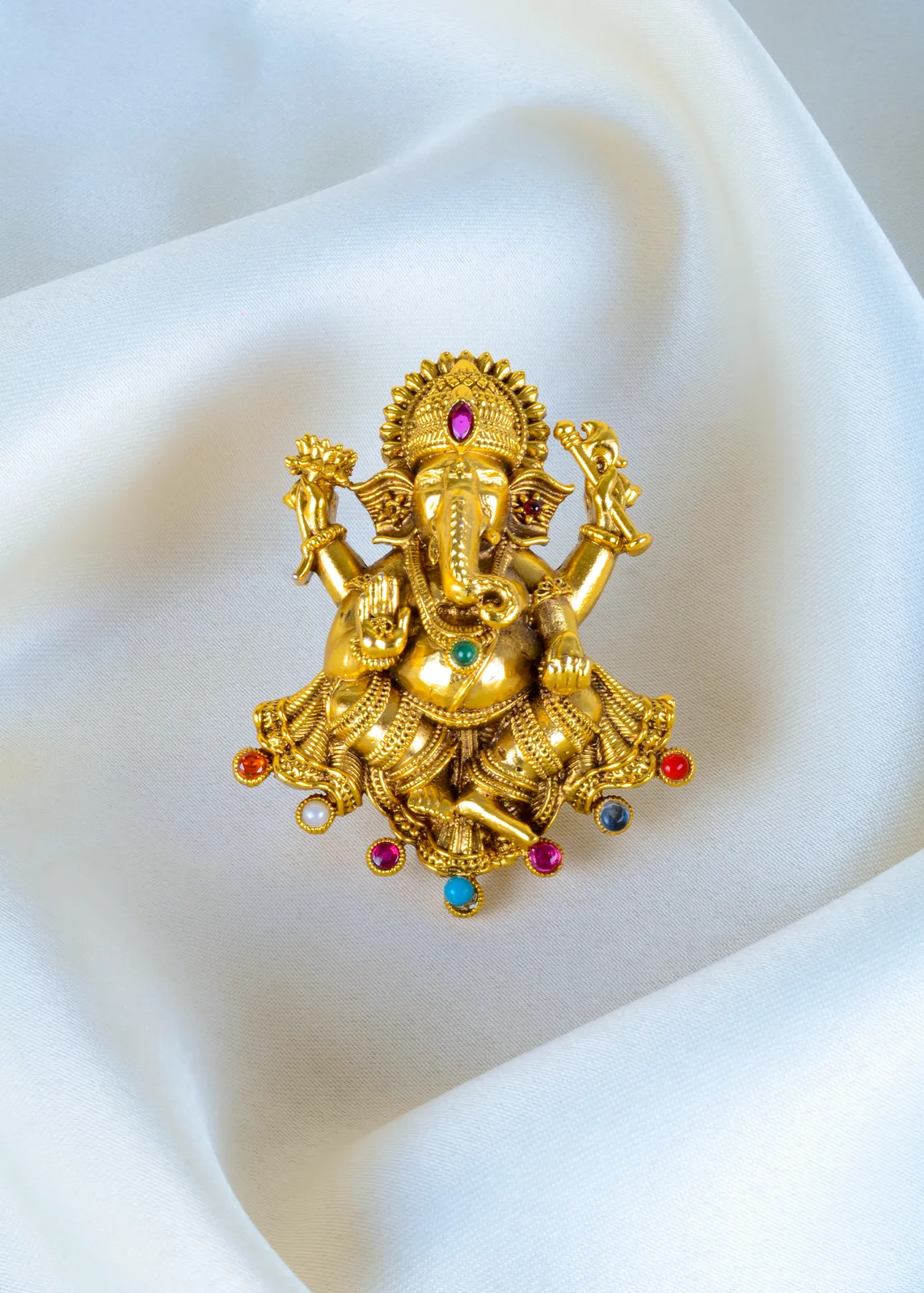 Statement-Ganpati-Navratna-Ring-Antique-Gold-RING01413a Statement Ganpati Navratna Ring (Antique Gold) RING01413 - Image 1