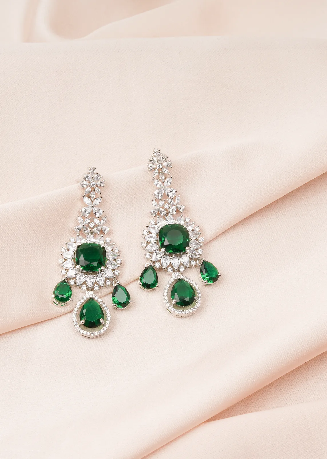 Statement-Green-Danglers-Silver-EAR000757a Statement Green Danglers (Silver) EAR000757 - Image 1