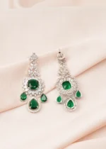 Statement Green Danglers (Silver) EAR000757 - Image 2