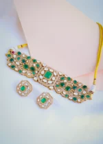 Statement Green Fusion Choker Set (Victorian Gold) NEC000949