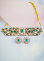 Statement Green Fusion Choker Set (Victorian Gold) NEC000949 - Image 3