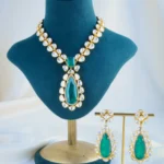 Statement Moissanite Polki Green Necklace Set (Yellow Gold) NEC001077