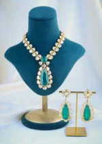 Statement Moissanite Polki Green Necklace Set (Yellow Gold) NEC001077