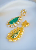Statement Moissanite Polki Green Necklace Set (Yellow Gold) NEC001077 - Image 3