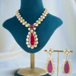 Statement Moissanite Polki Ruby Necklace Set (Yellow Gold) NEC001078