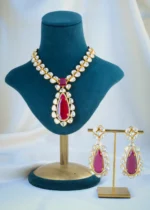 Statement Moissanite Polki Ruby Necklace Set (Yellow Gold) NEC001078