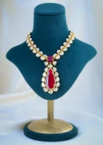 Statement Moissanite Polki Ruby Necklace Set (Yellow Gold) NEC001078 - Image 2