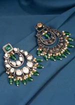Statement Polki Green Chandbalis (Dual Plating) EAR000621 - Image 3