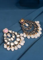 Statement Polki Pink Chandbalis (Dual Plating) EAR000622 - Image 4