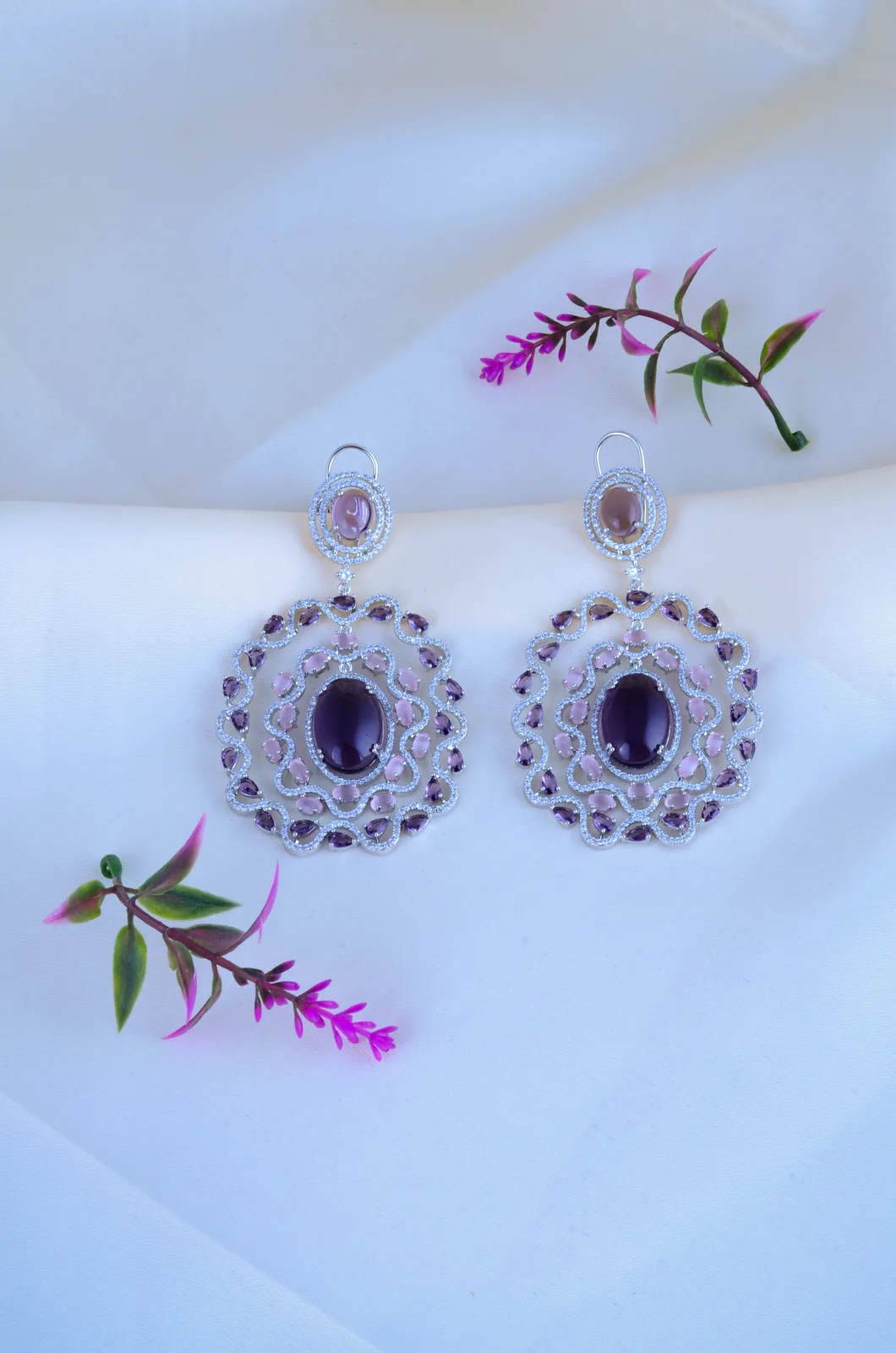 Statement-Purple-Earrings-Silver-EAR000801a Statement Purple Earrings (Silver) EAR000801 - Image 1